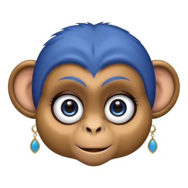 a monkey with long eyelashes and blue eyeshadow eyeliner, with earrings sticker