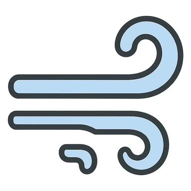 Simplify and clean the wind design, removing any extra details to keep it minimal and not creepy. Use a soft blue color. Transparent background. sticker