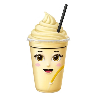 banana milkshake in a take-out cup with glassess and long lashes sticker