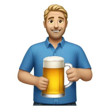 blue shirt portrait of man holding beer sticker