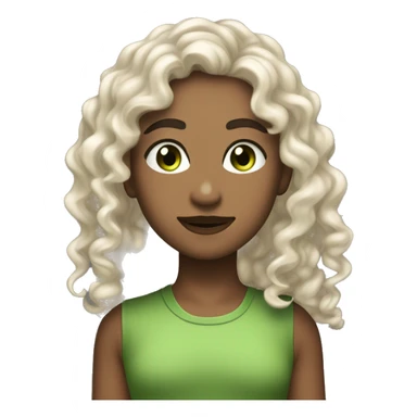 long curly hair,eyes with a hint of green, eyes positive  canthal tilt ,medium thick shaped eyebrows , and medium thin lips, round face shape, soft jawline, full body, teen, sensual, american sticker