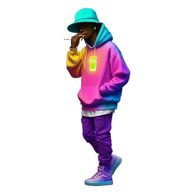 Multicoloured neon person smoking wearing hoodie dancing hip hop bucket hat tropical Skater fashion aesthetic baggy clothes graphic t shirt 420 sticker