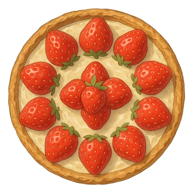 strawberry tart seen from above, realistic ghibli style sticker