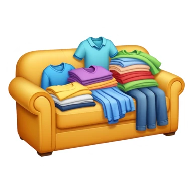 A couch with a pile of clothes sticker