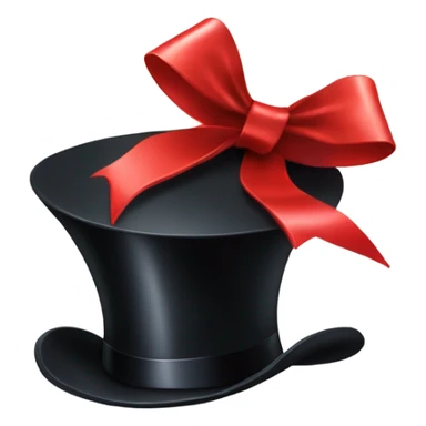 A black top hat displaying a red ribbon around the base. The ribbon forms a visible bow at the front, with the ends falling slightly over the top of the hat. sticker