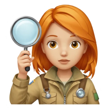 braid orange haired girl in explorer outfit, holding magnifying glass sticker