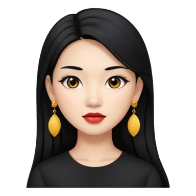 Attractive asian woman with a wide face, dark makeup, Long hair and earrings sticker