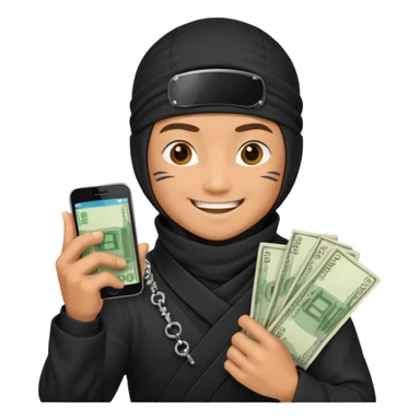 Ninja holding phone and money sticker