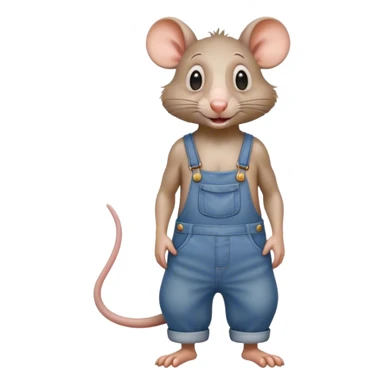cartoonish hillbilly rat wearing overalls no shirt standing and talking. human eyes sticker