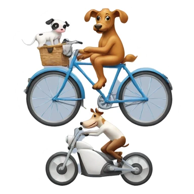 Squid riding a bike with a dog, cow and,horse sticker