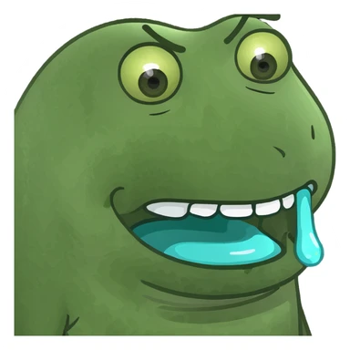 playful green semi-transparent emoji with melting goopy texture, wide mouth, expressive eyes, channeling chaotic energy of AI slop and Slimer sticker