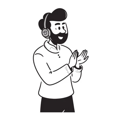 Anime style man with black hair, brown eyes, and black beard wearing gaming headset and clapping in celebration, anime art style sticker
