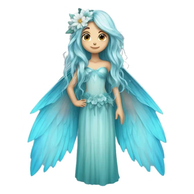 Beautiful, flower, fairy, blue, turqoise, silver, long hair, big wings sticker
