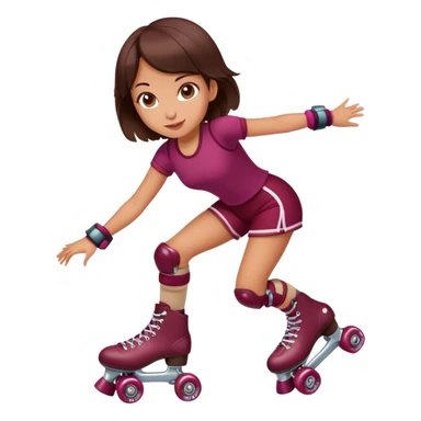 Cute brunette girl, tan skin, with burgundy rollerskates sticker