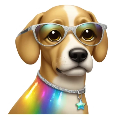 Sparkly dog with puppy eyes with sun glasses and rainbows sticker