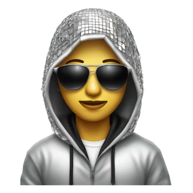SilverDiscoball face with sunglasses and a Black hoodie   sticker