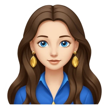 
Create an emoji of a brunette with blue eyes. She should have long hair, stylish clothing, and a friendly facial expression. Add some accessories like earrings or glasses to make the look more interesting. sticker