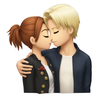 a girl with light brown skin kissing shoto todoroki sticker