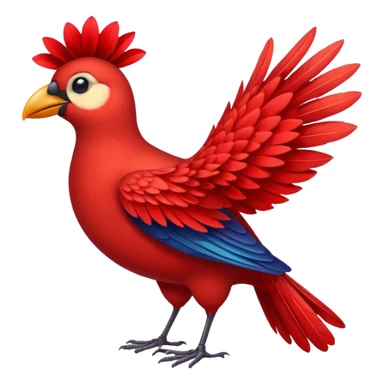 A bird carrying a red flower sticker