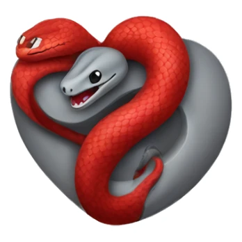 red snake hugging a grey heart sticker