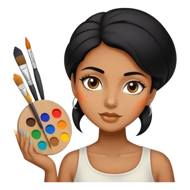 painting, artist, black hair tanned woman, paint pallet colors and paint brush sticker