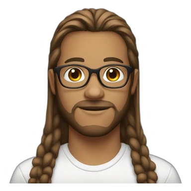 a portrait of a white teenager with glasses and brown beard with long straight brown hair sticker