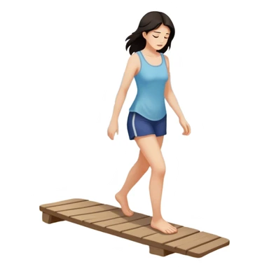 Dunkelhaarige frau wie sie am strand in etwas reintritt und sich verletzt sticker