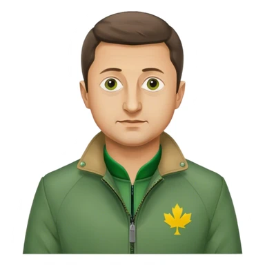 Photorealistic Vladimir Zelensky. green jacket sticker