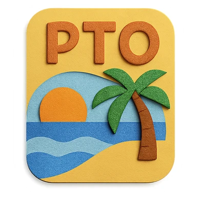 emoji with the text 'PTO' and a beach scene paper craft style sticker