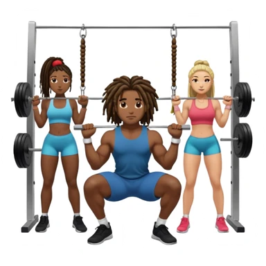 Black guy with dreads doing squats in gym with ladie around him sticker