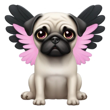 Black pug with pink angel wings sticker