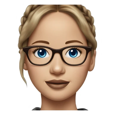 Hyper real Jennifer Lawrence with blue eyes glasses and chocolate hair in ponytail  sticker
