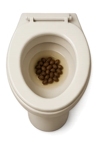 wc dentro cui cadono feci di animale a pallini, iperrealistico 4k sticker