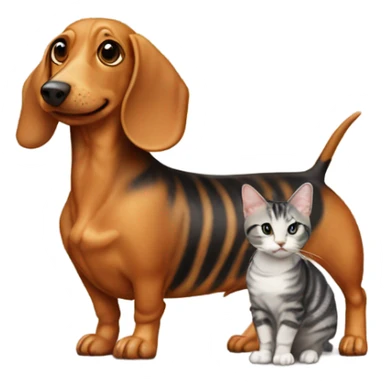 Wiener dog standing next to striped cat sticker