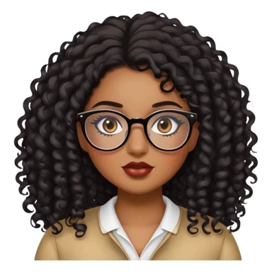 girl, brown skin, pretty, lipliner, eyeliner, eyelashes, plus size, brown eyes, LONG black curly hair, glasses sticker