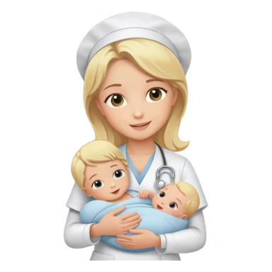 blonde nurse holding newborn baby sticker