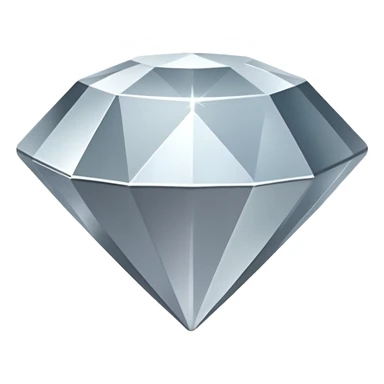 A faceted diamond emoji made of silver chrome, smooth reflective surfaces, soft metallic shine, minimalistic and clean design, iOS emoji style, centered on white background, soft studio lighting sticker