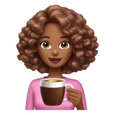 Barbie girl with brown curly hair drinking coffee  sticker