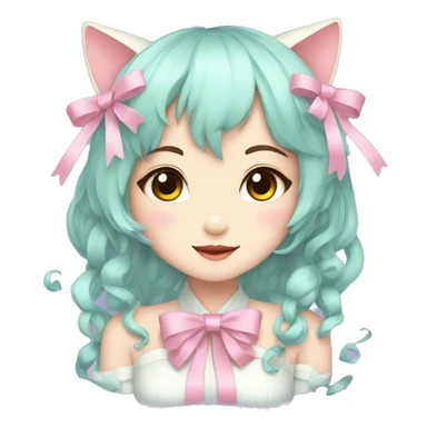 Gorgeous Kawaii Cute Beautiful Elegant Pretty Pastel Anime Catlady with ribbons sticker