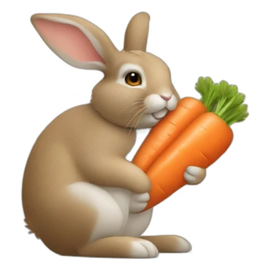 Rabbit cuddling a carrot sticker
