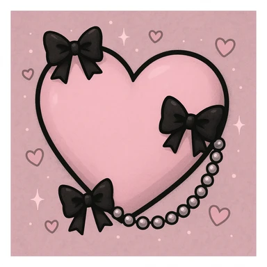 pastel goth heart with black bows and pearls, soft pink and black, cute gothic style sticker