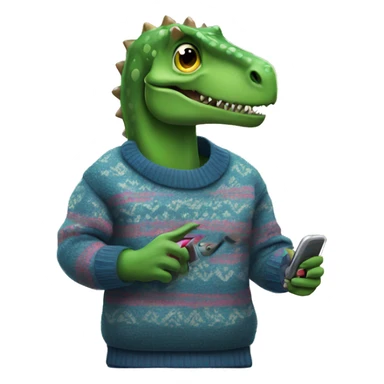 Dinosaur wearing a sweater with nails and a phone  sticker