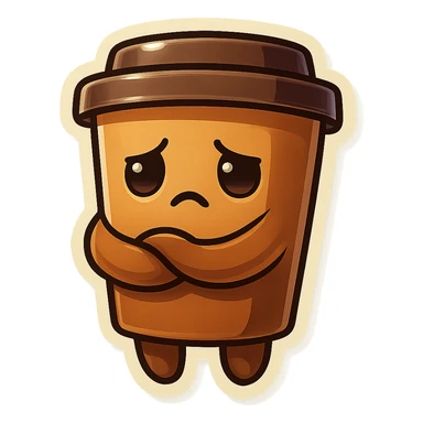 Tall coffee cup, somber, hugging sticker