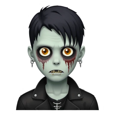 zombie boy with black anime wolfcut medium long symmetrical hair and piercings sticker
