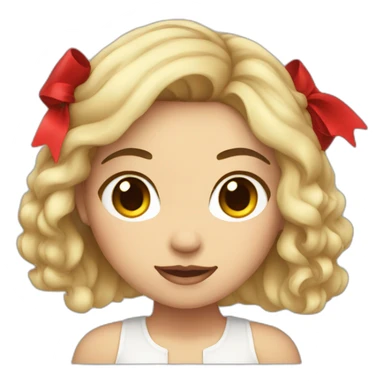 Women light skin, red dark hair, holding an upside down bow sticker