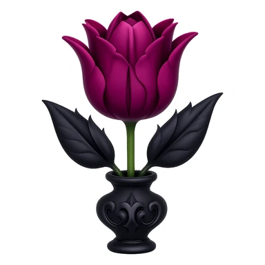 Add a gothic vase under the goth tulip in the style of apple emojis, keeping the background transparent. The style should mimic the apple emoji aesthetic with clean, colorful, and smooth shading typical of apple emojis. sticker