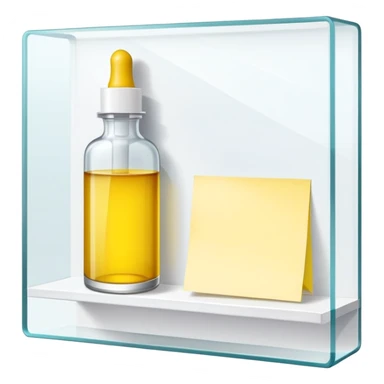 shelf with one serum bottle and a blank sticky note sticker