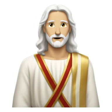 Jesus with white hair and white beard and a golden sash across his chest sticker