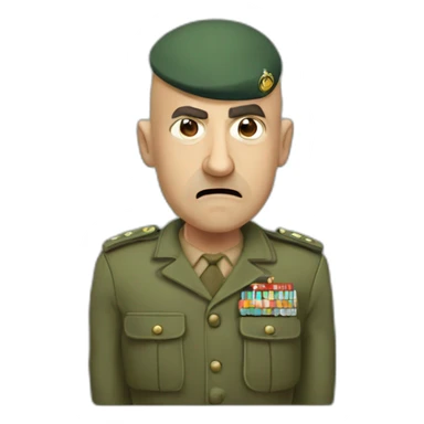 cyan beret bald angry 50 years old man no hair furious very angry frown with khaki idf uniform sticker