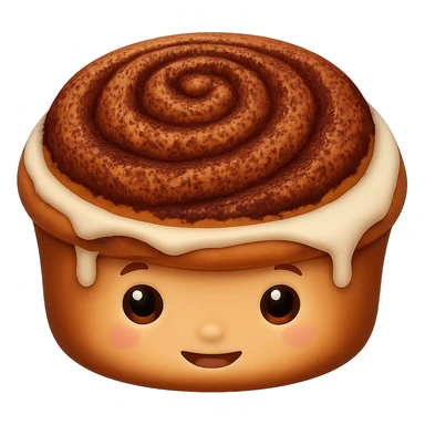 Add more cinnamon to the cute cinnamon roll in the style of apple emojis. Keep the emoji style and no background. sticker